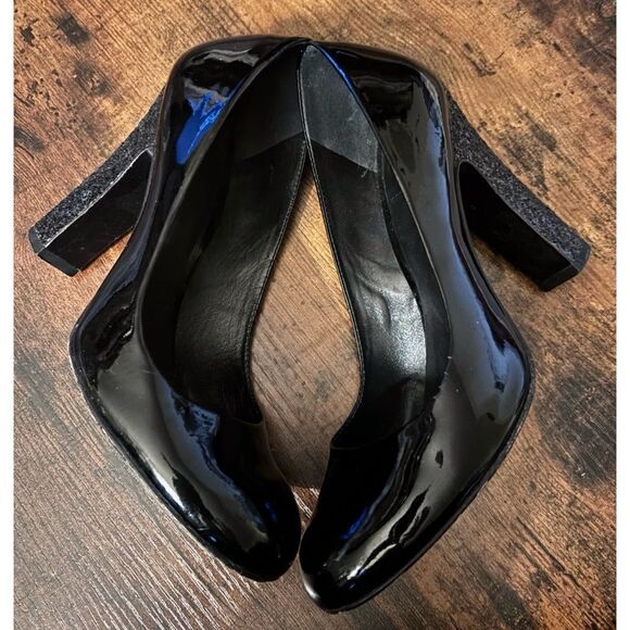 Tory Burch  Colin Patent Leather Black Glitter Pumps Size 7.5 - Picture 5 of 10